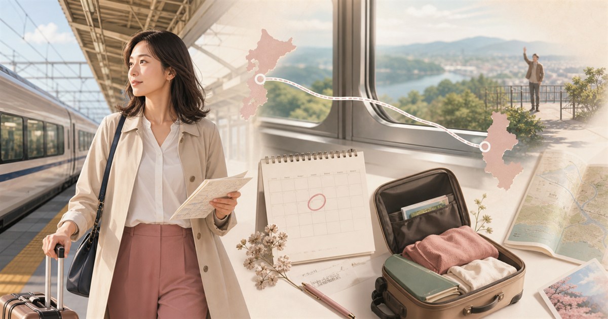 遠距離恋愛の月1回の旅行を計画し、駅で列車を待つ女性